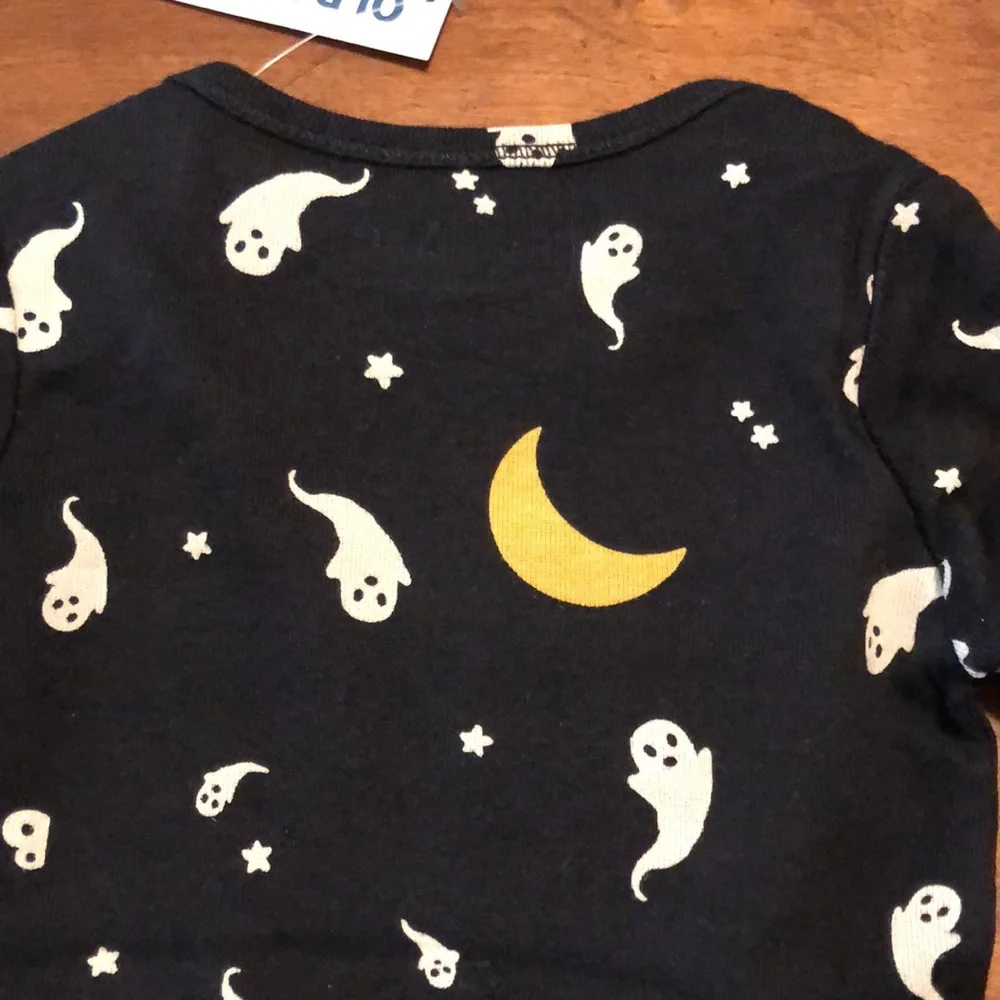 Halloween ghost boo moon long sleeve body suit one piece